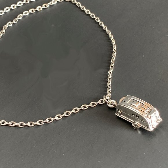 Vintage Happy Camper Necklace Silver Travel Trailer Rv Charm 20 In Chain New